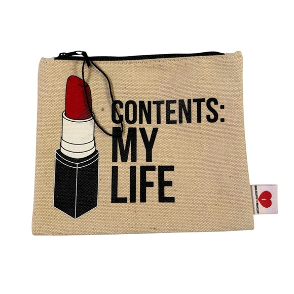 Breakups to Makeup Handbags - Breakups To Makeup “Contents: My Life” Canvas Makeup Bag Zip Pouch